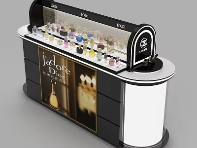 Perfume Display Shelf with Glass Showcase Multiple Bottles and Brand Logo Design 3d model