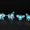 Cute Blue Baby Elephant Plush Toys On Black Background With Reflections