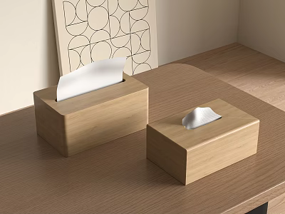 Wooden Tissue Box as Practical Household Item on Wooden Table with Geometric Pattern Art 3d model
