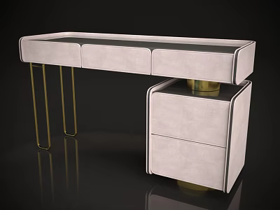 Elegant Modern Dressing Table With Velvet Top And Gold Metal Legs And Drawers 3d model