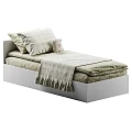 Modern Kids Bed With White Frame Green Bedding And Teddy Bear Toy