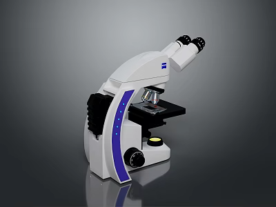 Professional White Microscope Featuring Binocular Head Purple Accents and LED Illumination 3d model