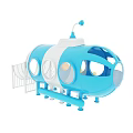 Kids Playground With Blue White Structure Yellow Slide Mesh Tunnel And Safety Fence
