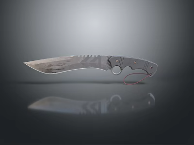 Tactical Survival Knife With Textured Blade Ergonomic Handle Hole And Red Lanyard 3d model