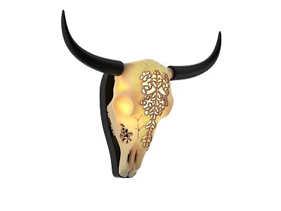 Unique Cow Skull Wall Lamp with Carved Patterns for Indoor Lighting Decoration 3d model