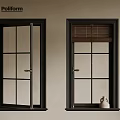 Black Framed Casement Windows With Left Open Panel And Right Blinds Decorative Item On Windowsill