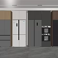 Modern Kitchen Interior With Various Style Refrigerators And Freezers In Different Colors 3d model