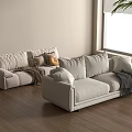 Modern Light Beige Two Seater Sofa With Throw Pillows Blanket And Wooden Floor