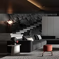 Modern Living Room Interior Design With Gray Sofa TV Cabinet Striped Rug And Coffee Table