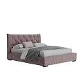 Elegant Modern Double Bed With Button Tufted Blush Pink Headboard And Gray Bedding 3d model