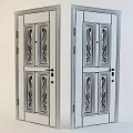 Dark Colored Security Door With Intricate Carved Patterns And Golden Hardware
