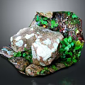 Natural Wood And Stone Features With Green Moss And Lush Plants