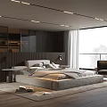 Modern Bedroom Interior Design With Large Bed Armchair And Floor To Ceiling Window