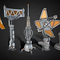 Futuristic Mechanical Weapons With Various 3D Structures And Orange Gray Design 3d model