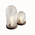 Two Glass Table Lamps With Twisted Texture Brown Base Lit Up Modern Home Decor