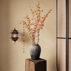 Flower vase screen partition ancient building chandelier 3d model