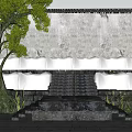Ancient Style Garden Wall With White Weathered Texture Stone Steps And Green Tree 3d model