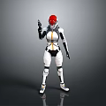 Futuristic Armored Character In White Suit With Red Helmet And Gun