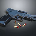 Black Pistol With Bullets Placed On Dark Surface For Weapon