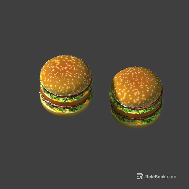 Two Tasty Hamburgers With Sesame Seed Buns Fresh Lettuce And Juicy Beef Patties 3d model 
