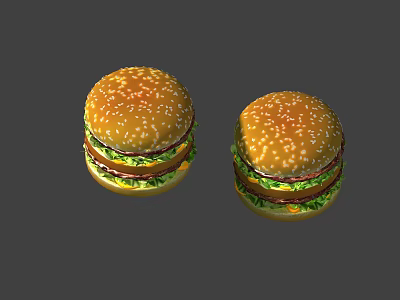 Two Tasty Hamburgers With Sesame Seed Buns Fresh Lettuce And Juicy Beef Patties 3d model