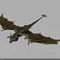 3D Rendered Mythical Dragon With Brown Wings Green Body And Orange Details