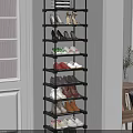 Narrow Black Modern Tall Shoe Rack With Multiple Tiers Holding High Heels Sneakers Leather Shoes