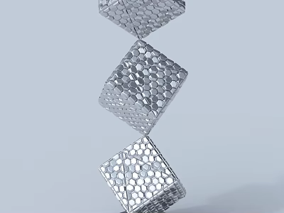 Silver Three Cube Decorative Ornament Set With Honeycomb Texture Stacked Design 3d model