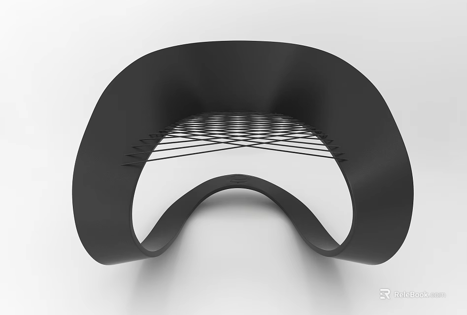 Modern Black Single Chair With Curved Frame And Crossed Lines Seat Design 3d model 