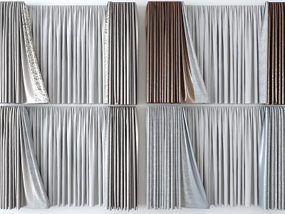 Elegant Pleated Curtains In Gray And Brown For Home Interior Decor 3d model