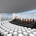 Elegant Club Interior With Live Orchestra Conductor Musicians And White Seats Setup