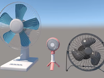 White Desktop Pink Portable and Black Floor Electric Fans with Modern Design 3d model