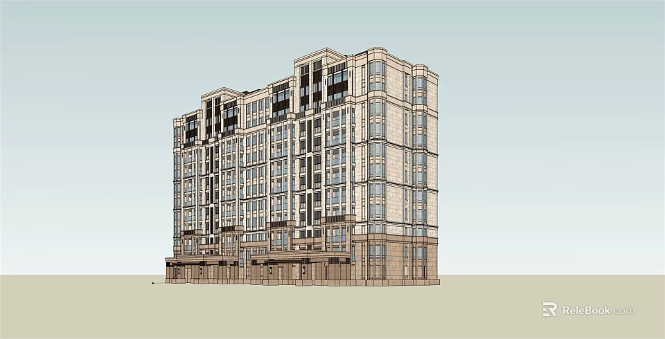 Modern Residential Building Exterior with Multiple Floors Large Windows and Entrance Design 3d model 