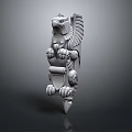Eagle Headed Winged Stone Sculpture With Claws Scroll Base And Intricate Carving Details
