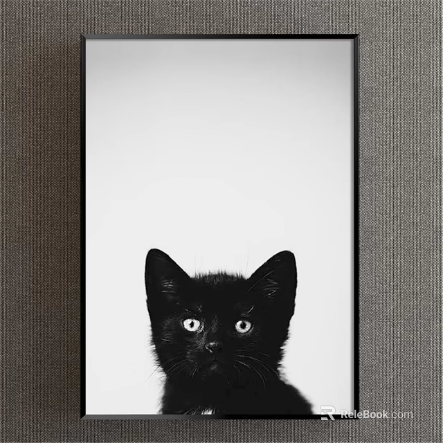 Framed Black Kitten Animal Painting With Big Eyes On White Background 3d model 