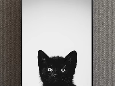 Framed Black Kitten Animal Painting With Big Eyes On White Background 3d model