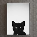 Framed Black Kitten Animal Painting With Big Eyes On White Background