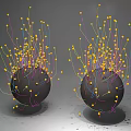Abstract Art Installation Featuring Two Black Spheres Colorful Lines And Yellow Dots