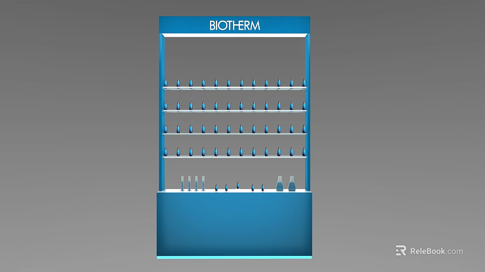 Blue BIOTHERM Display Shelf with Layered Shelves Neatly Holding Cosmetic Bottles 3d model 