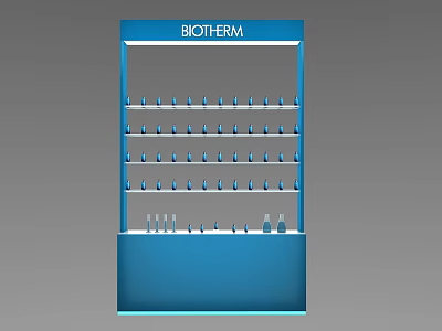 Blue BIOTHERM Display Shelf with Layered Shelves Neatly Holding Cosmetic Bottles 3d model