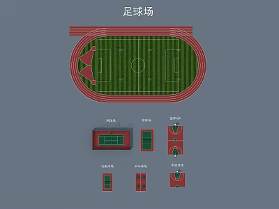 Professional Football Field Design With Red Running Track And Detailed Layout 3d model