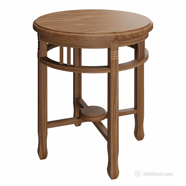 Round Wooden Practical Durable Functional Table With Sturdy Cross Legs Design 3d model