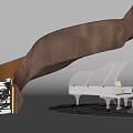 Modern Curved Staircase Design With Bronze Railing And White Piano