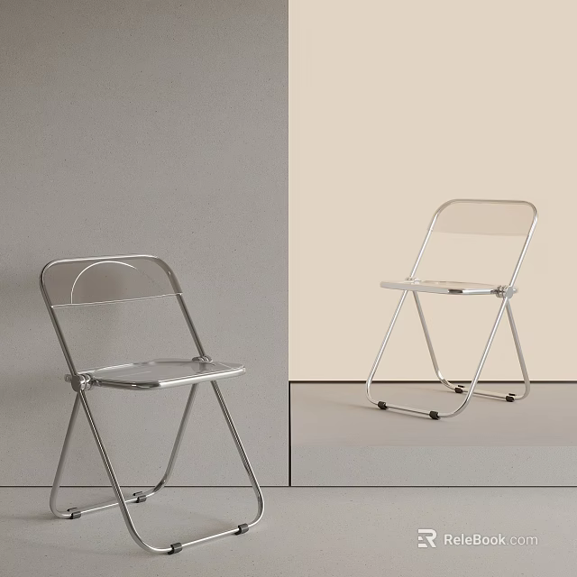 Silver Metal Frame Folding Chairs With Transparent Seats Against Gray And Beige Walls 3d model 