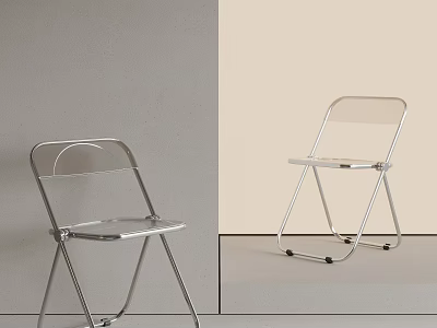Silver Metal Frame Folding Chairs With Transparent Seats Against Gray And Beige Walls 3d model