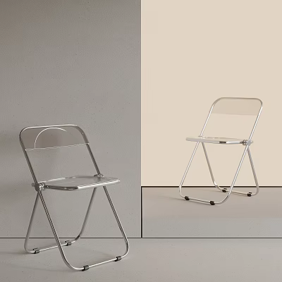 Silver Metal Frame Folding Chairs With Transparent Seats Against Gray And Beige Walls 3d model