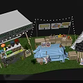 Spring Themed Booth With Teepee Tent String Lights And Decorative Signs 3d model