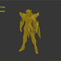 Golden Warrior Character Model With Blue Cape And Decorative Armor Details