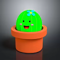 Green Cactus With Smiling Face Blush And Blue Flower In Orange Pot