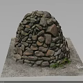Stone Dome Structure Made of Various Stones on Stone Slab Base with Green Grass